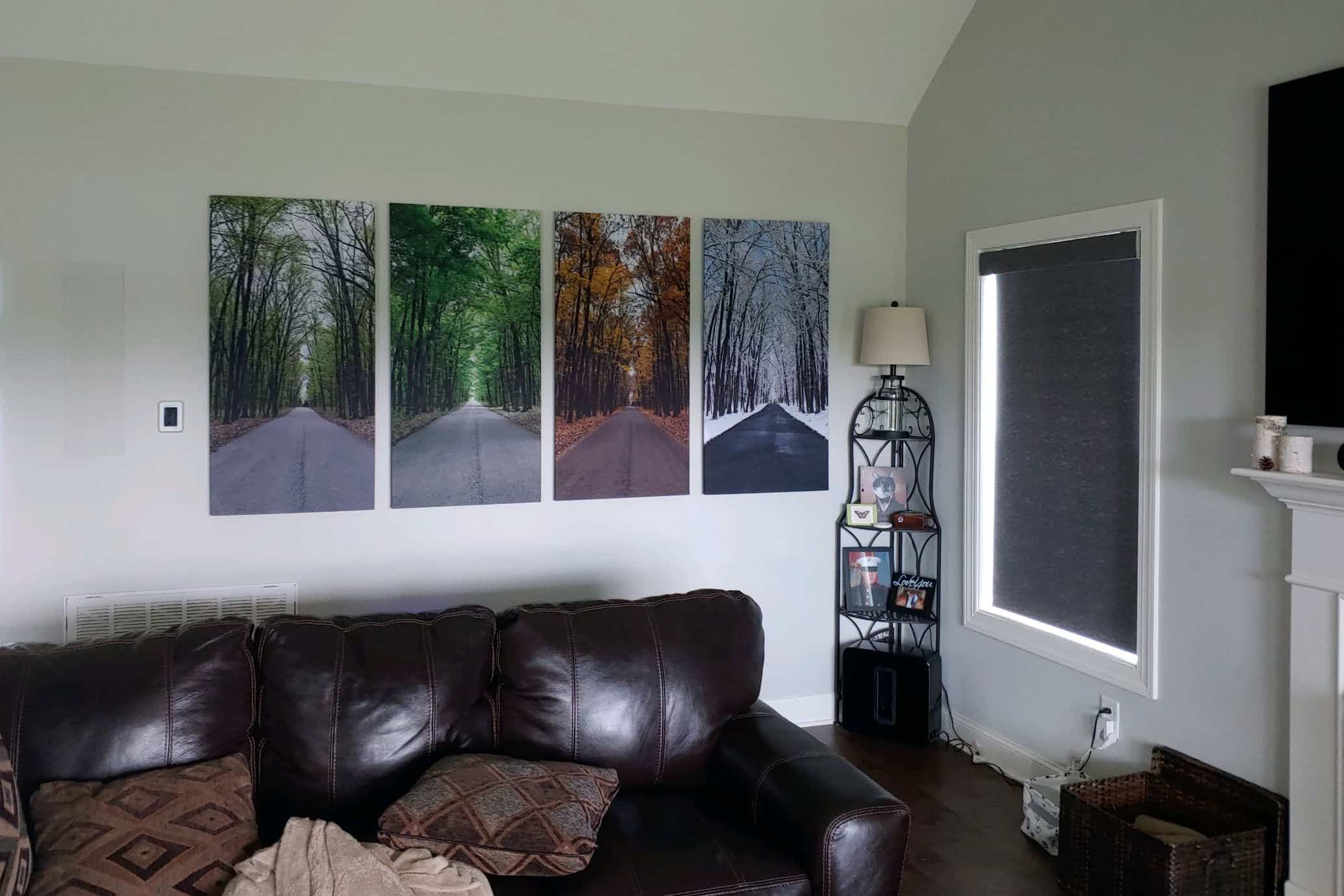 Living Room with WAVEPro acoustic treatment panels and four seasons custom print images